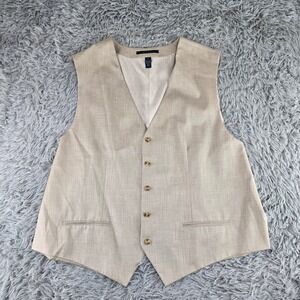 Perry Ellis Mens 2X Tan Herringbone V-Neck Button Front Suit Vest